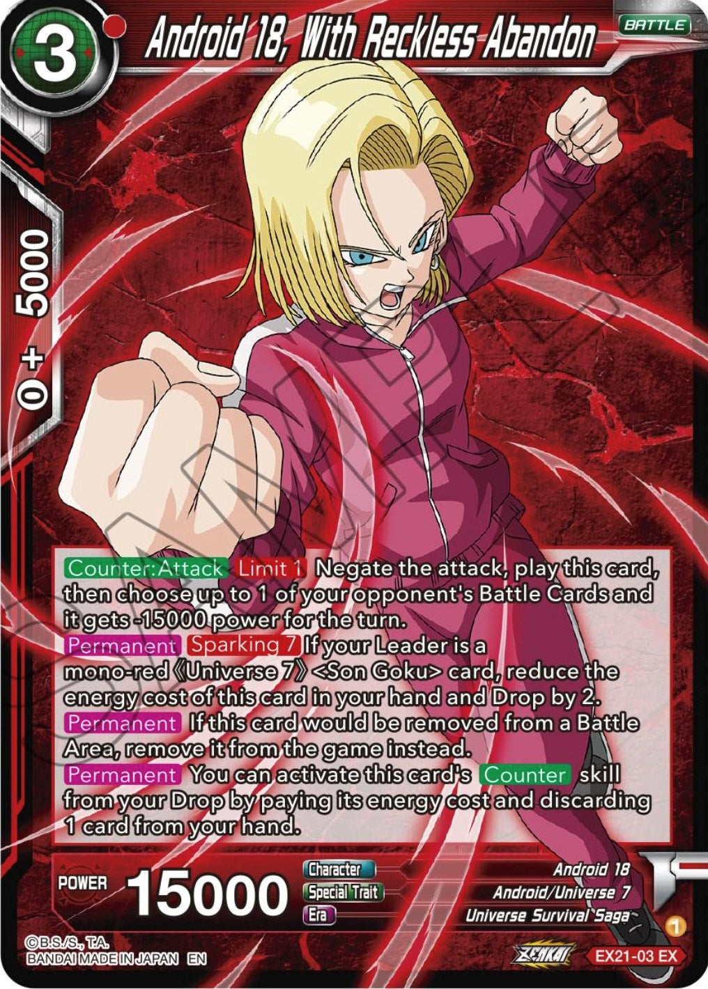 Image for Android 18, With Reckless Abandon (5th Anniversary Set) (EX21-03) - Dragon Ball Super: Masters