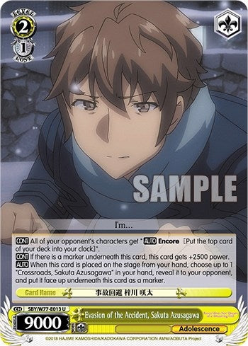 Image for Evasion of the Accident, Sakuta Azusagawa (Rascal Does Not Dream of a Dreaming Girl) (SBY/W77-E013 U) - Weiss Schwarz