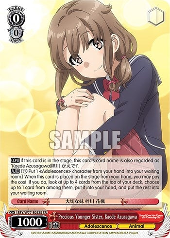 Image for Precious Younger Sister, Kaede Azusagawa (SR) (Rascal Does Not Dream of a Dreaming Girl) (SBY/W77-E052S SR) - Weiss Schwarz