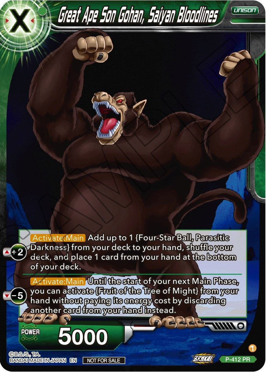 Image for Great Ape Son Gohan, Saiyan Bloodlines (Zenkai Series Tournament Pack Vol.1) (Tournament Promotion Cards) (P-412) - Dragon Ball Super: Masters