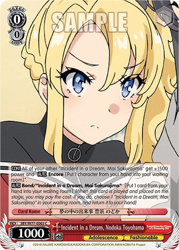 Image for Incident in a Dream, Nodoka Toyohama (Rascal Does Not Dream of a Dreaming Girl) (SBY/W77-E063 C) - Weiss Schwarz