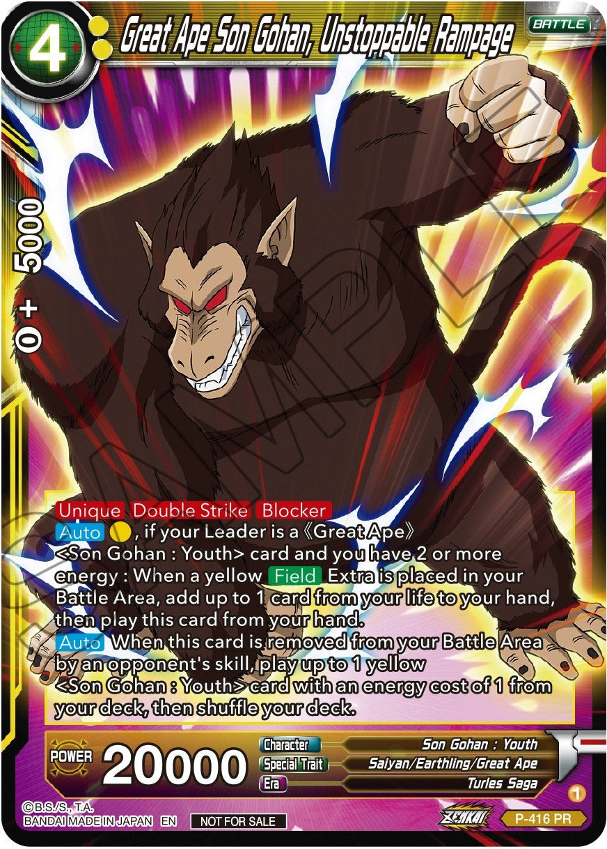 Image for Great Ape Son Gohan, Unstoppable Rampage (Zenkai Series Tournament Pack Vol.1) (Tournament Promotion Cards) (P-416) - Dragon Ball Super: Masters