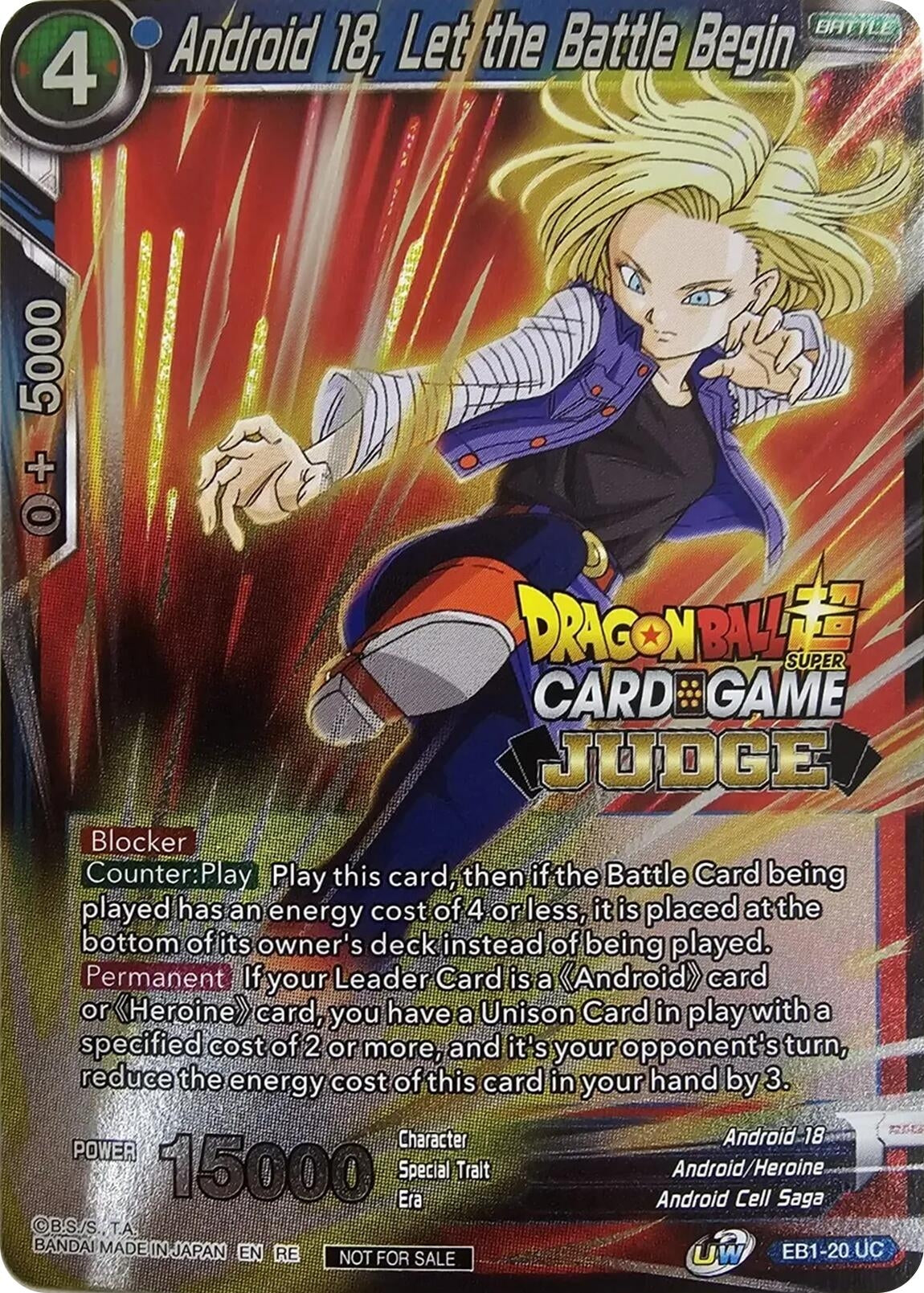 Image for Android 18, Let the Battle Begin (Judge Pack Vol.12) (Tournament Promotion Cards) (EB1-20) - Dragon Ball Super: Masters