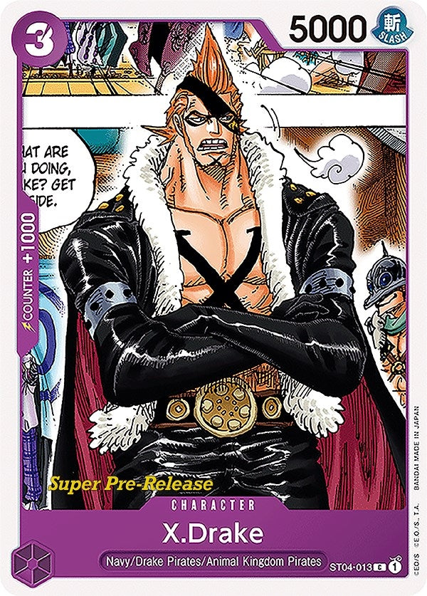 Image for X.Drake (Super Pre-Release Starter Deck 4: Animal Kingdom Pirates) (ST04-013) - One Piece Card Game