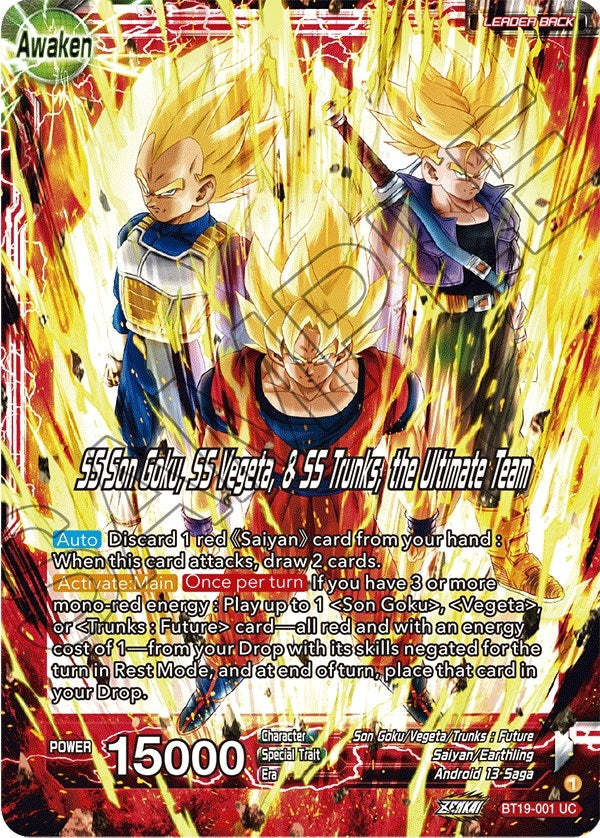 Image for Son Goku & Vegeta & Trunks // SS Son Goku, SS Vegeta, & SS Trunks, the Ultimate Team (Fighter's Ambition) (BT19-001) - Dragon Ball Super: Masters