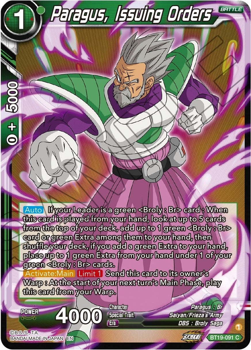 Image for Paragus, Issuing Orders (Fighter's Ambition) (BT19-091) - Dragon Ball Super: Masters