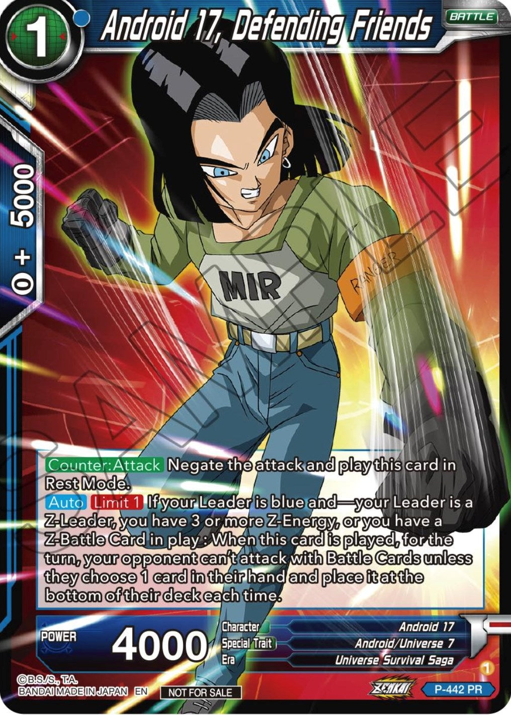 Image for Android 17, Defending Friends (Zenkai Series Tournament Pack Vol.2) (Tournament Promotion Cards) (P-442) - Dragon Ball Super: Masters