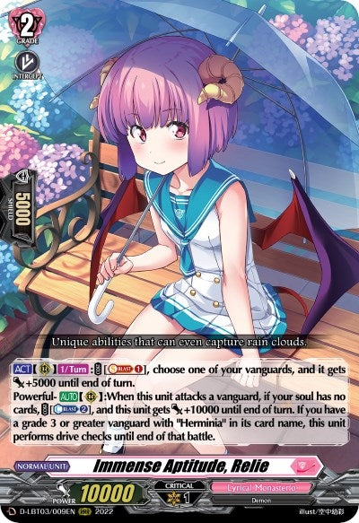 Image for Immense Aptitude, Relie (D-LBT03: Lyrical Monasterio ~Summertime Memories!~) (D-LBT03/009EN) - Cardfight Vanguard