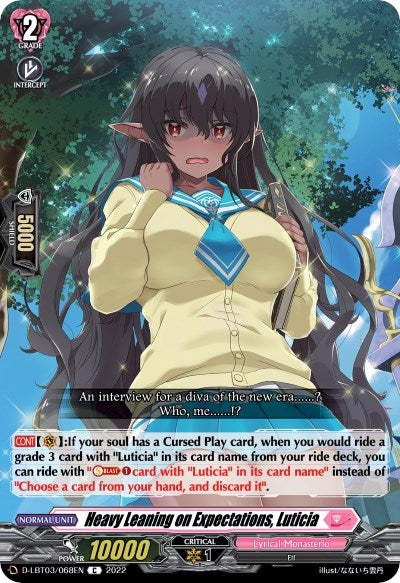Image for Heavy Leaning on Expectations, Luticia (D-LBT03: Lyrical Monasterio ~Summertime Memories!~) (D-LBT03/068EN) - Cardfight Vanguard