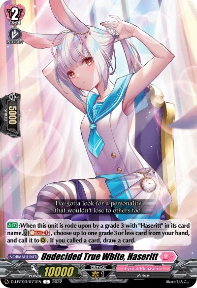 Image for Undecided True White, Haseritt (D-LBT03: Lyrical Monasterio ~Summertime Memories!~) (D-LBT03/071EN) - Cardfight Vanguard