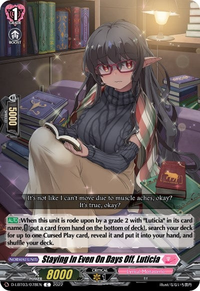 Image for Staying In Even On Days Off, Luticia (D-LBT03: Lyrical Monasterio ~Summertime Memories!~) (D-LBT03/078EN) - Cardfight Vanguard