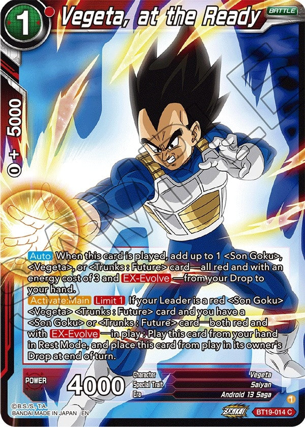 Image for Vegeta, at the Ready (Fighter's Ambition) (BT19-014) - Dragon Ball Super: Masters