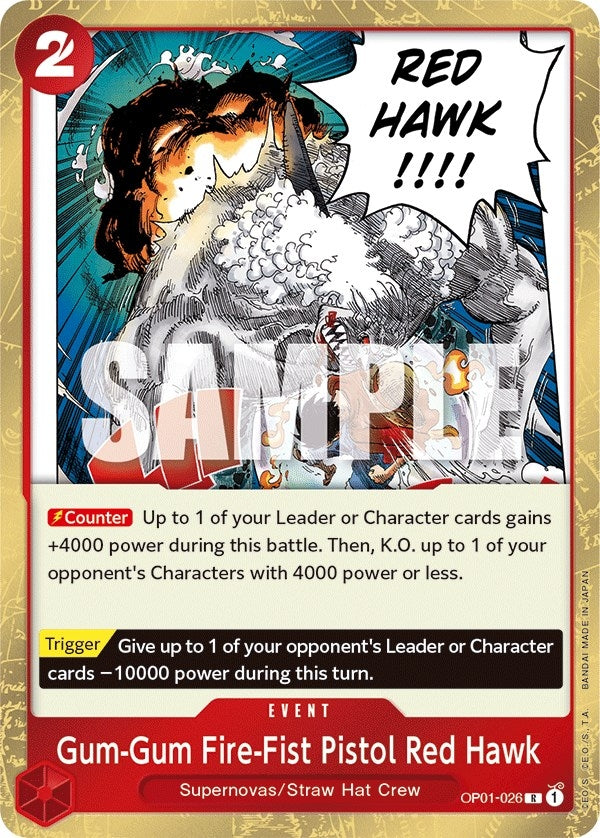 Image for Gum-Gum Fire-Fist Pistol Red Hawk (Romance Dawn) (OP01-026) - One Piece Card Game