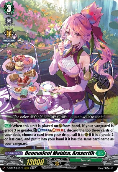 Image for Benevolent Maiden, Araserith (D-BT07: Raging Flames Against Emerald Storm) (D-BT07/013EN) - Cardfight Vanguard