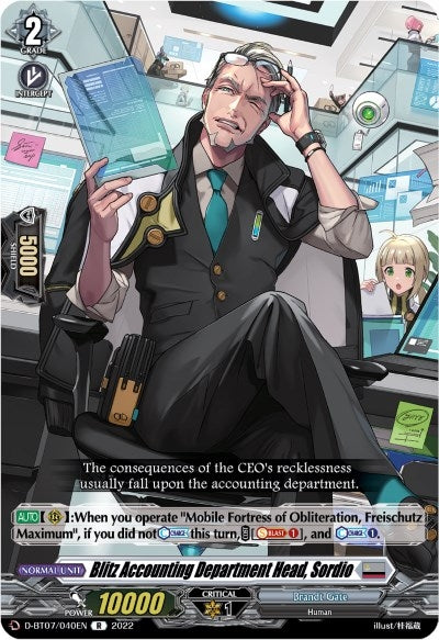 Image for Blitz Accounting Department Head, Sordio (D-BT07: Raging Flames Against Emerald Storm) (D-BT07/040EN) - Cardfight Vanguard
