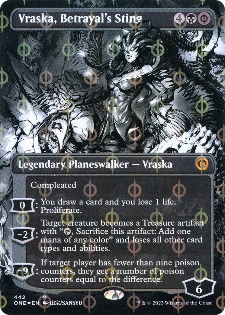 Image for Vraska, Betrayal's Sting (Borderless) (Step-and-Compleat Foil) (Phyrexia: All Will Be One) (442) - Magic: The Gathering