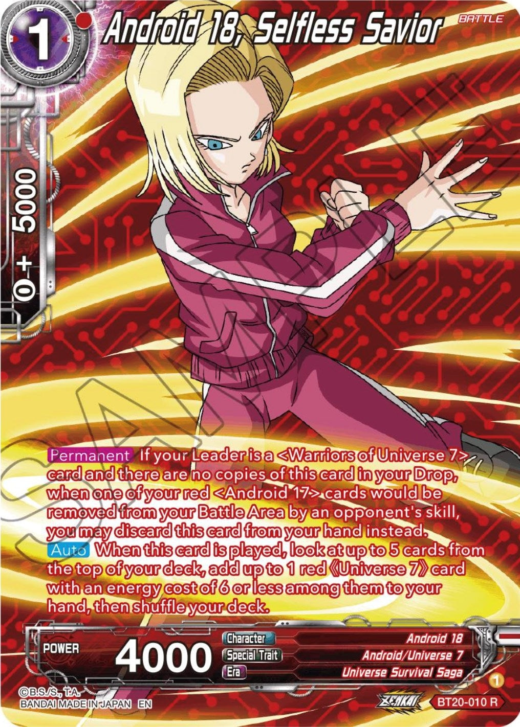 Image for Android 18, Selfless Savior (Silver Foil) (Power Absorbed) (BT20-010) - Dragon Ball Super: Masters