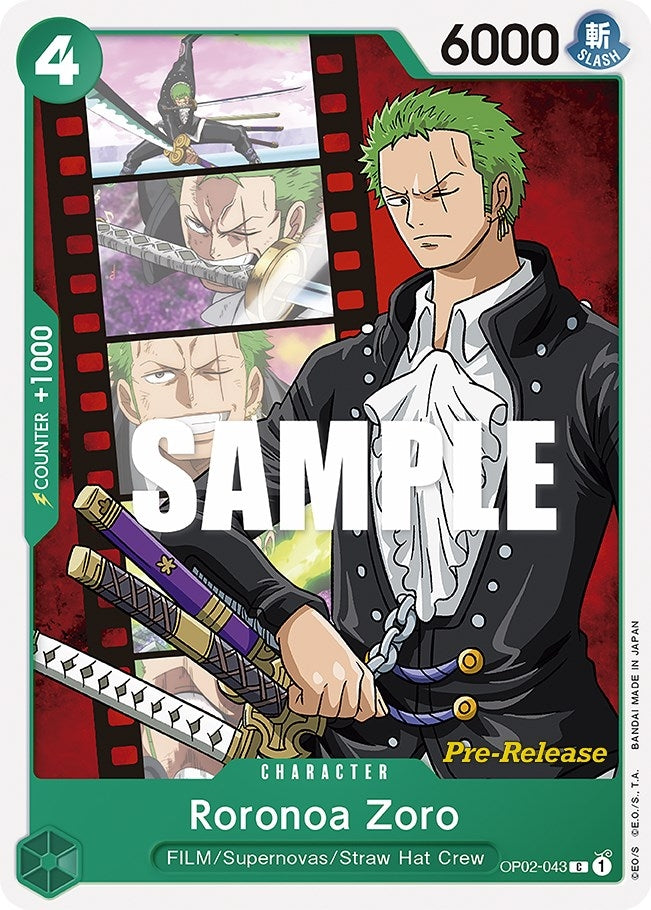 Image for Roronoa Zoro (Paramount War Pre-Release Cards) (OP02-043) - One Piece Card Game