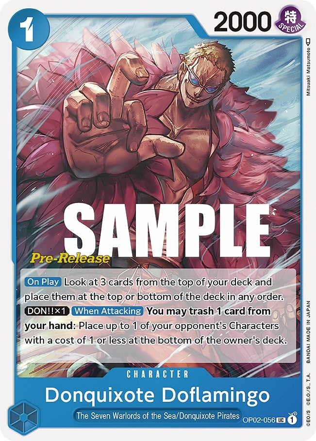 Image for Donquixote Doflamingo (Paramount War Pre-Release Cards) (OP02-056) - One Piece Card Game