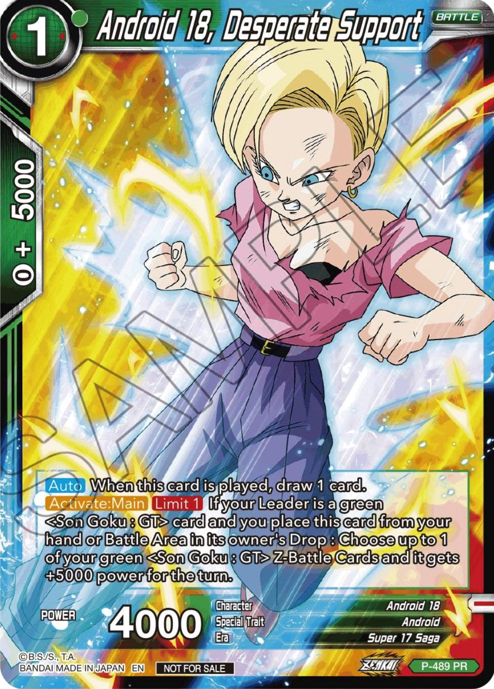 Image for Android 18, Desperate Support (Zenkai Series Tournament Pack Vol.3) (Tournament Promotion Cards) (P-489) - Dragon Ball Super: Masters