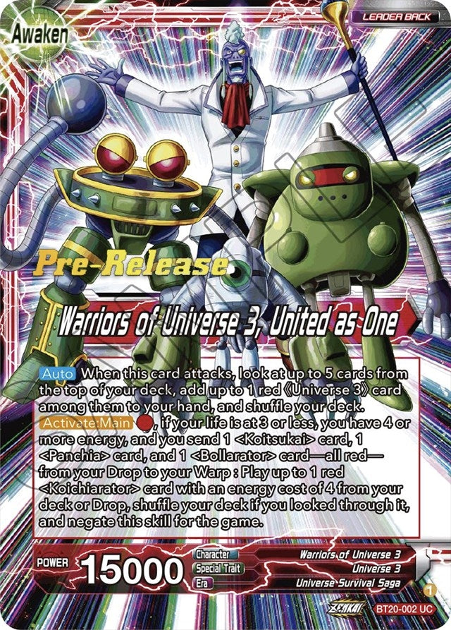 Image for Paparoni // Warriors of Universe 3, United as One (Power Absorbed Pre-Release Cards) (BT20-002) - Dragon Ball Super: Masters