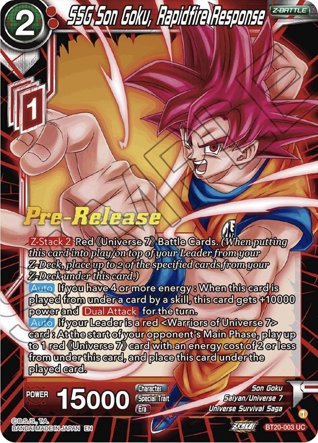 Image for SSG Son Goku, Rapidfire Response (Power Absorbed Pre-Release Cards) (BT20-003) - Dragon Ball Super: Masters