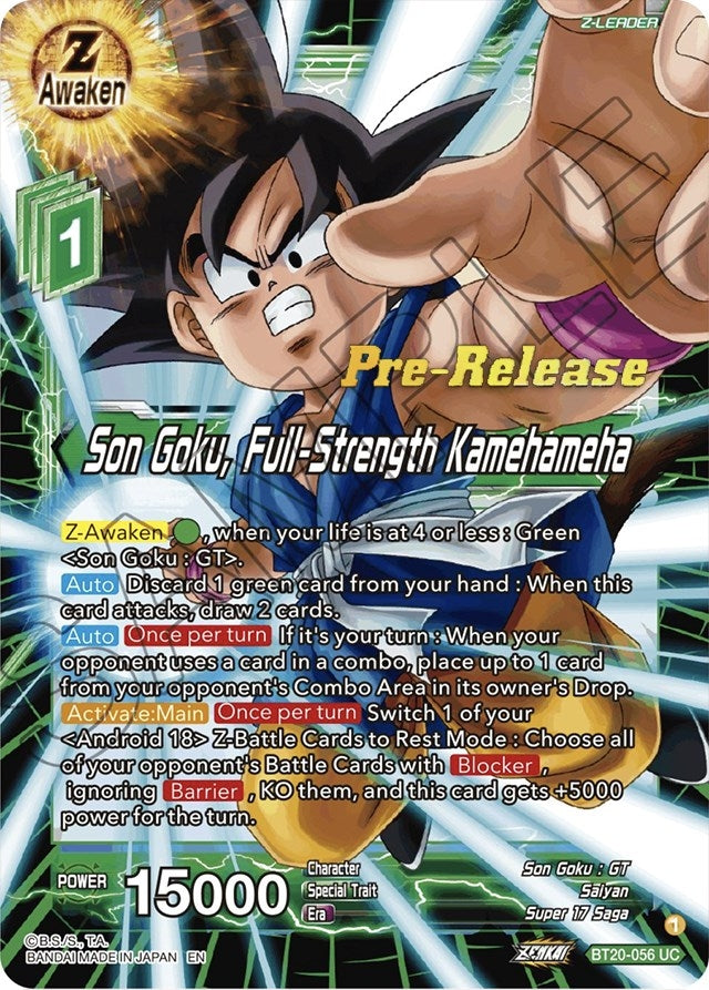 Image for Son Goku, Full-Strength Kamehameha (Power Absorbed Pre-Release Cards) (BT20-056) - Dragon Ball Super: Masters
