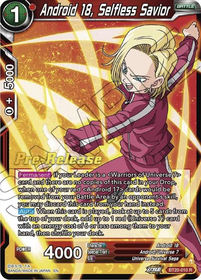 Image for Android 18, Selfless Savior (Power Absorbed Pre-Release Cards) (BT20-010) - Dragon Ball Super: Masters