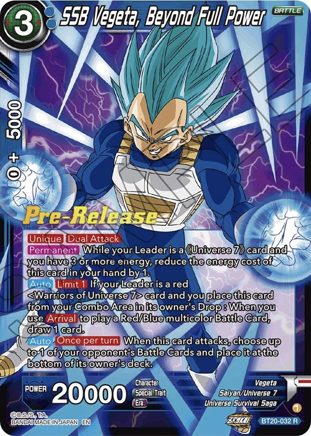 Image for SSB Vegeta, Beyond Full Power (Power Absorbed Pre-Release Cards) (BT20-032) - Dragon Ball Super: Masters