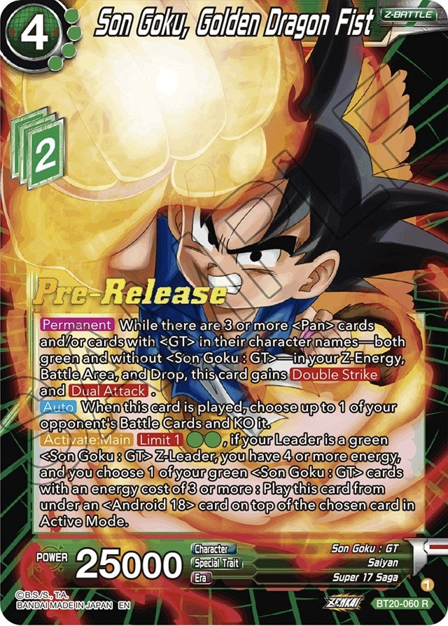 Image for Son Goku, Golden Dragon Fist (Power Absorbed Pre-Release Cards) (BT20-060) - Dragon Ball Super: Masters