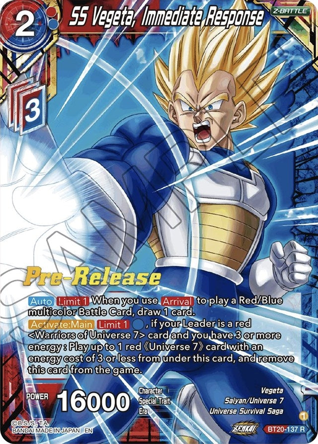 Image for SS Vegeta, Immediate Response (Power Absorbed Pre-Release Cards) (BT20-137) - Dragon Ball Super: Masters