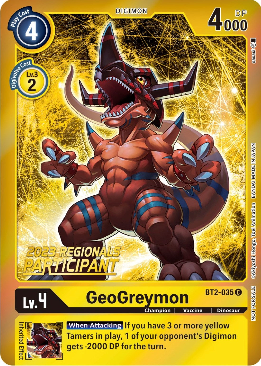 Image for GeoGreymon (2023 Regionals Participant) (BT01-03B) (BT2-035 C) - Digimon Card Game