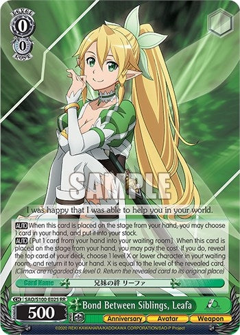 Image for Bond Between Siblings, Leafa (Sword Art Online Animation 10th Anniversary) (SAO/S100-E025 RR) - Weiss Schwarz