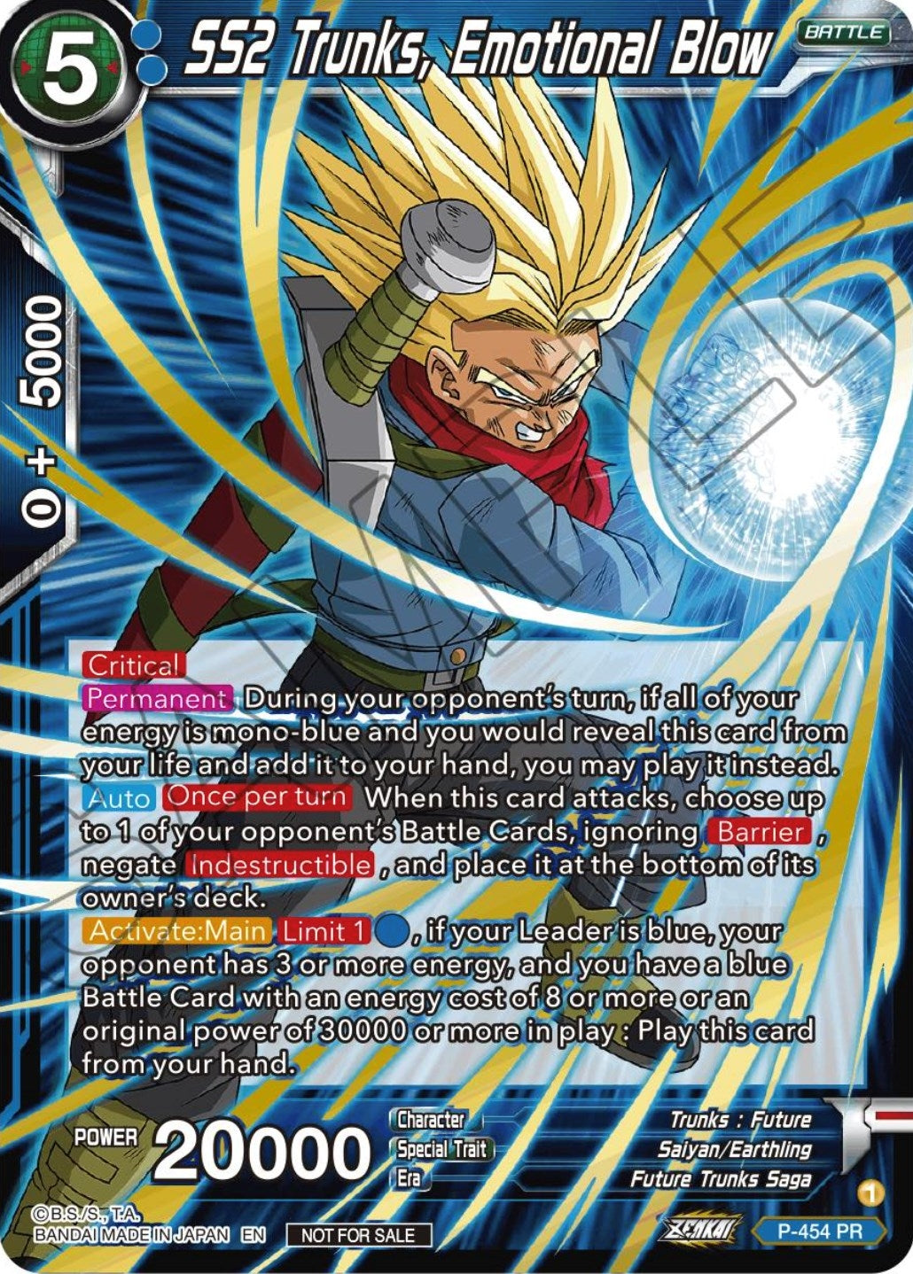 Image for SS2 Trunks, Emotional Blow (Championship Selection Pack 2023 Vol.1) (Gold Stamped with Reflective Shatterfoil) (Tournament Promotion Cards) (P-454) - Dragon Ball Super: Masters