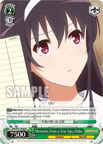 Image for Memories From a Year Ago, Utaha (Saekano How to Raise a Boring Girlfriend. flat) (SHS/W71-E050 C) - Weiss Schwarz