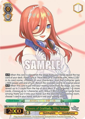 Image for Flowers of Gratitude, Miku Nakano (HYR) (The Quintessential Quintuplets Movie) (5HY/W101-E027HYR HYR) - Weiss Schwarz