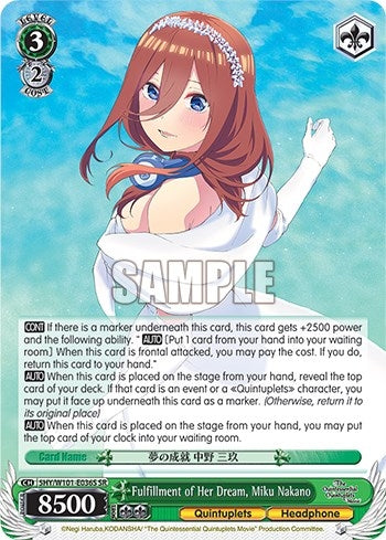 Image for Fulfillment of Her Dream, Miku Nakano (SR) (The Quintessential Quintuplets Movie) (5HY/W101-E036S SR) - Weiss Schwarz
