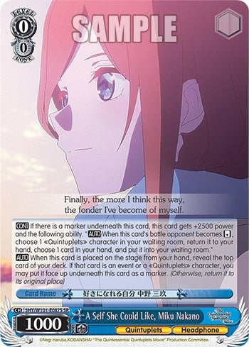 Image for A Self She Could Like, Miku Nakano (SR) (The Quintessential Quintuplets Movie) (5HY/W101-E087S SR) - Weiss Schwarz