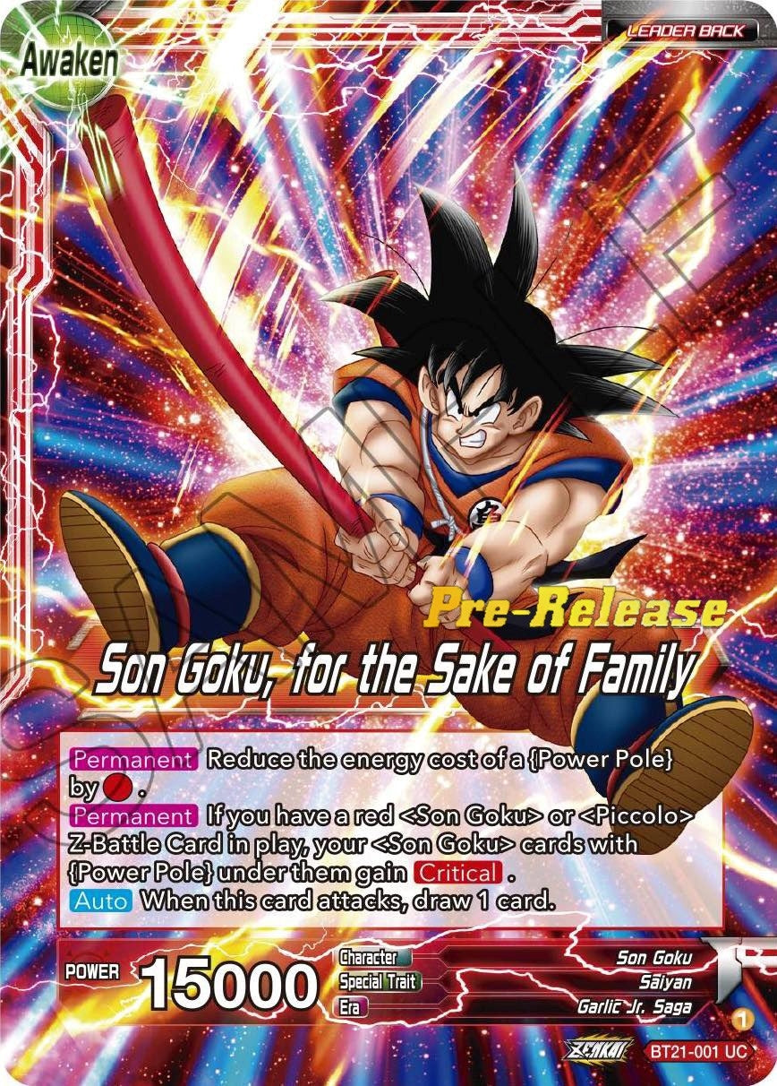 Image for Son Goku // Son Goku, for the Sake of Family (Wild Resurgence Pre-Release Cards) (BT21-001) - Dragon Ball Super: Masters