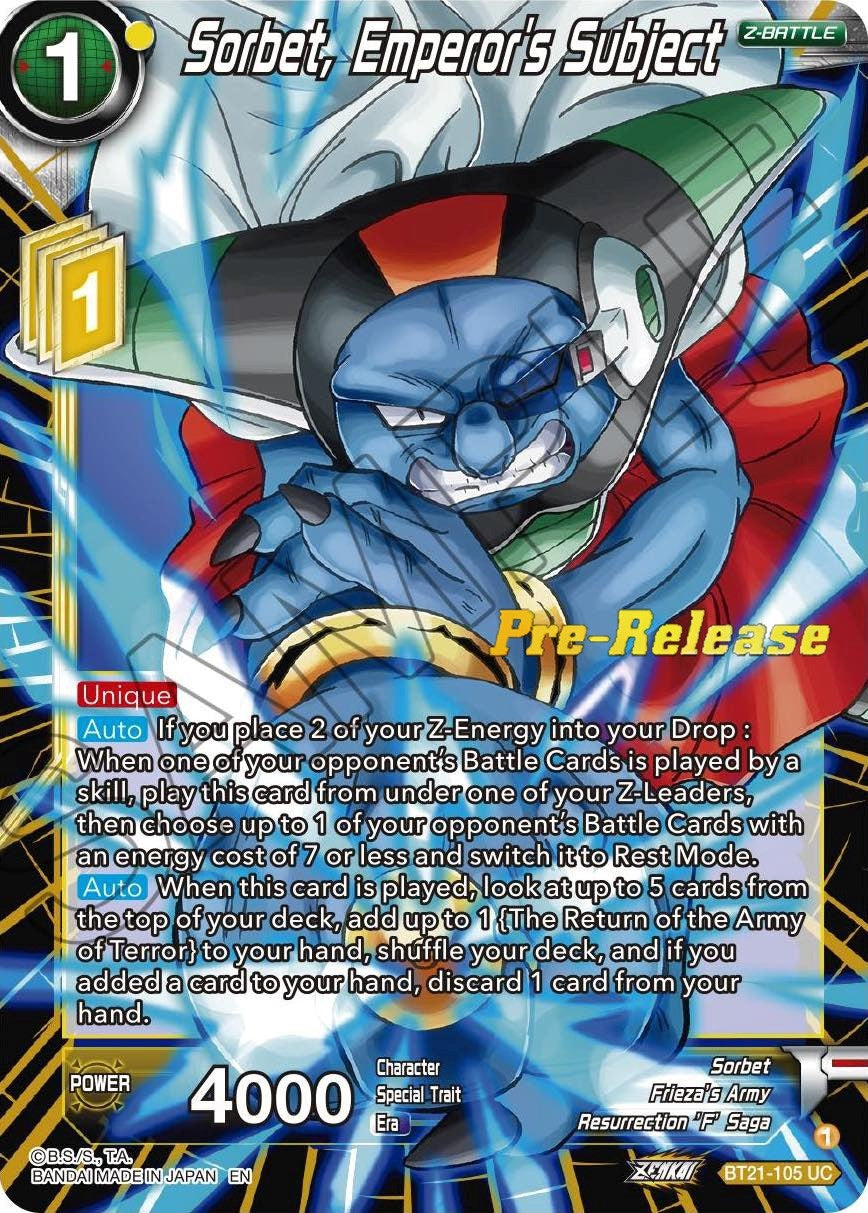 Image for Sorbet, Emperor's Subject (Wild Resurgence Pre-Release Cards) (BT21-105) - Dragon Ball Super: Masters