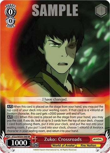 Image for Zuko: Crossroads (Avatar: The Last Airbender) (ATLA/WX04-048 RR) - Weiss Schwarz