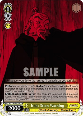 Image for Iroh: Stern Warning (Avatar: The Last Airbender) (ATLA/WX04-T05 TD) - Weiss Schwarz