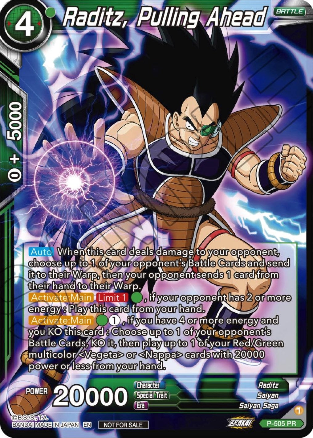 Image for Raditz, Pulling Ahead (Zenkai Series Tournament Pack Vol.4) (Tournament Promotion Cards) (P-505) - Dragon Ball Super: Masters