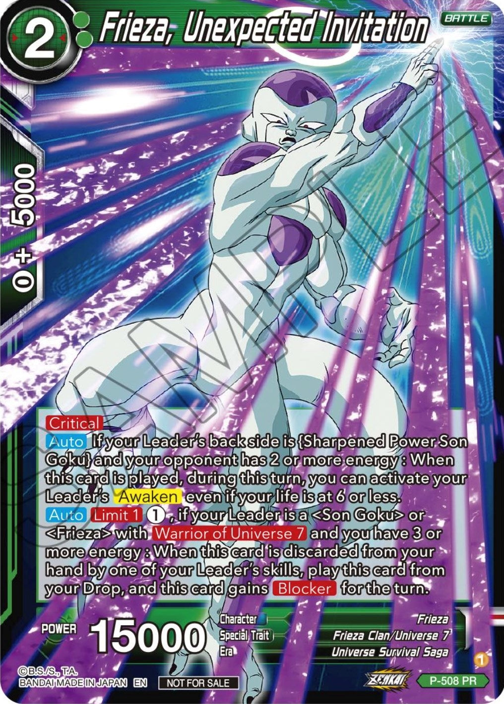 Image for Frieza, Unexpected Invitation (Zenkai Series Tournament Pack Vol.4) (Tournament Promotion Cards) (P-508) - Dragon Ball Super: Masters
