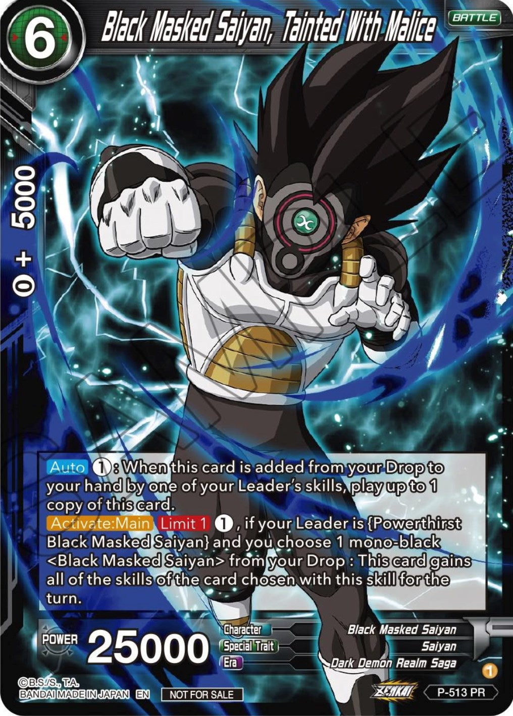 Image for Black Masked Saiyan, Tainted With Malice (Zenkai Series Tournament Pack Vol.4) (Tournament Promotion Cards) (P-513) - Dragon Ball Super: Masters