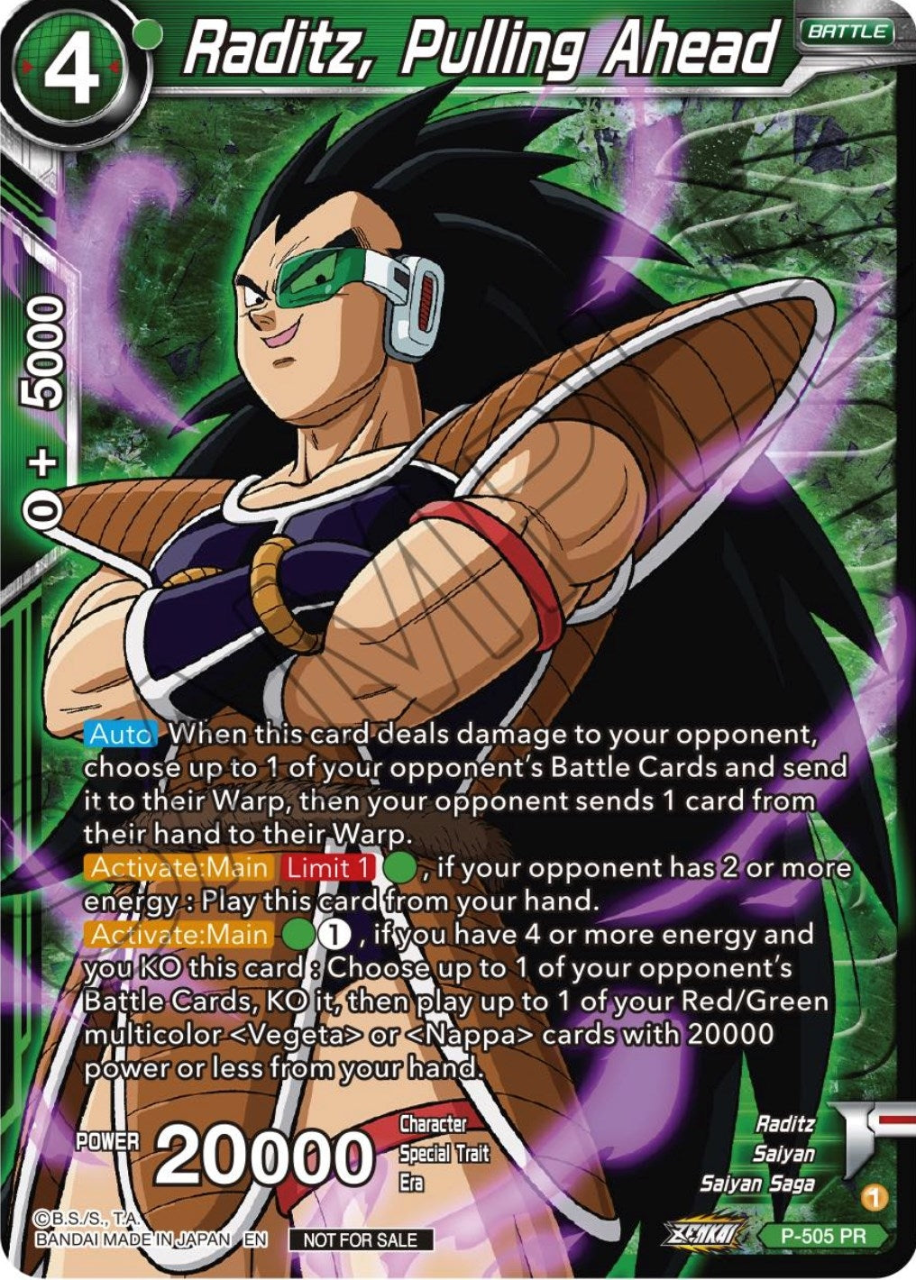 Image for Raditz, Pulling Ahead (Zenkai Series Tournament Pack Vol.4 Winner) (Tournament Promotion Cards) (P-505) - Dragon Ball Super: Masters
