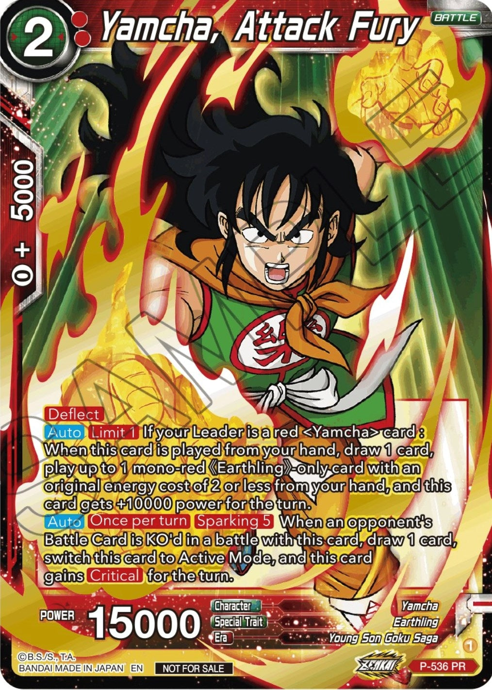 Image for Yamcha, Attack Fury (Championship Selection Pack 2023 Vol.2) (Gold-Stamped Silver Foil) (Tournament Promotion Cards) (P-536) - Dragon Ball Super: Masters