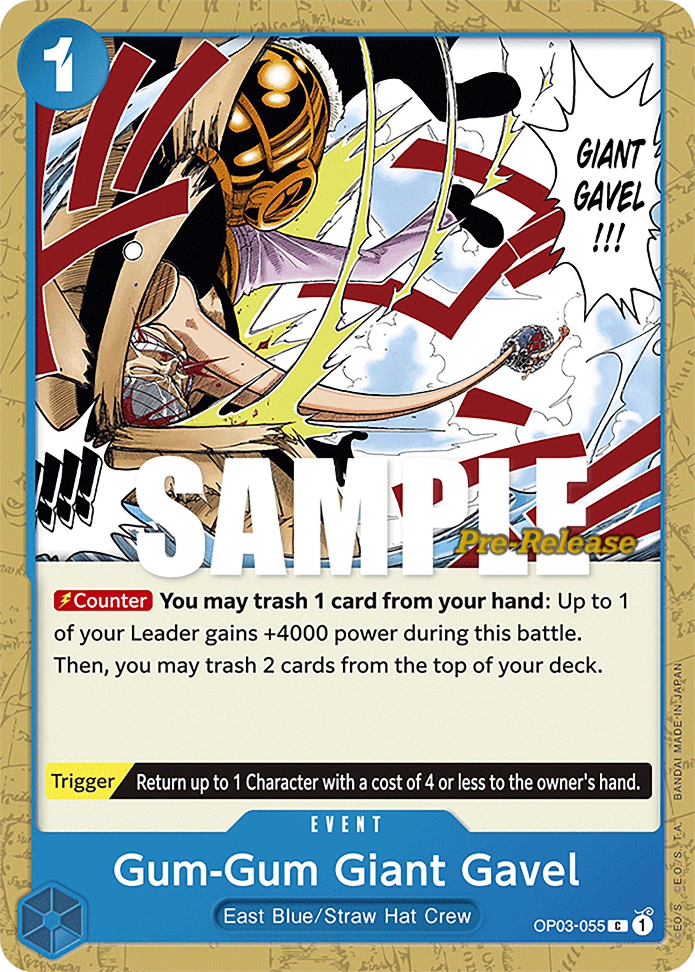 Image for Gum-Gum Giant Gavel (Pillars of Strength Pre-Release Cards) (OP03-055) - One Piece Card Game