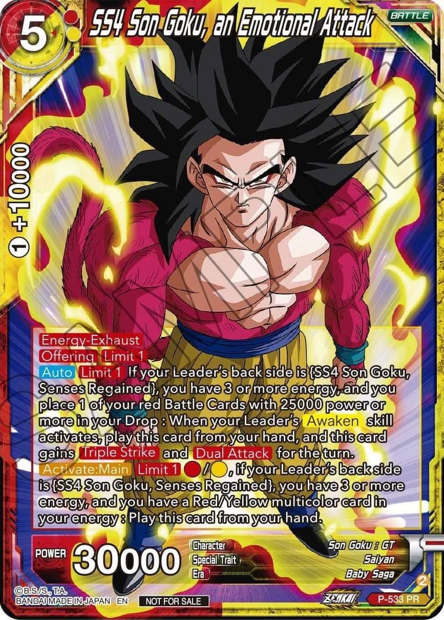 Image for SS4, Son Goku, an Emotional Attack (Zenkai Series Tournament Pack Vol.5) (Tournament Promotion Cards) (P-533) - Dragon Ball Super: Masters