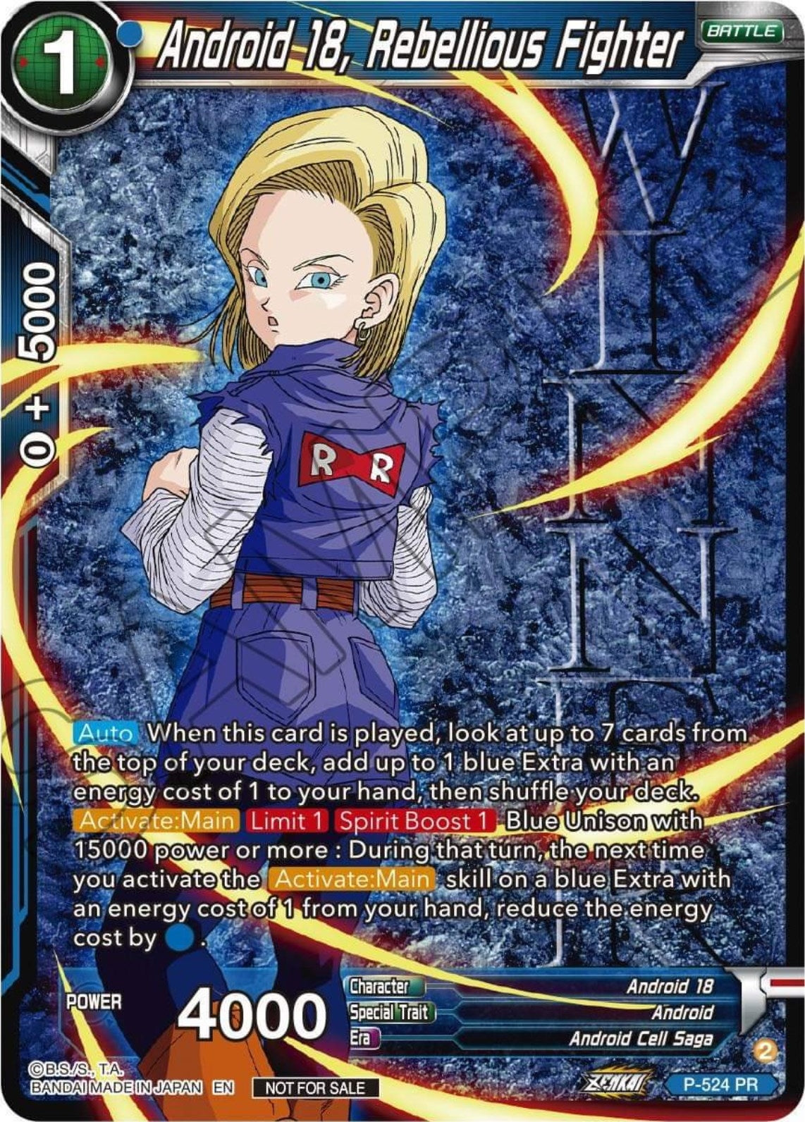 Image for Android 18, Rebellious Fighter (Winner-Stamped) (Zenkai Series Tournament Pack Vol.5) (Tournament Promotion Cards) (P-524) - Dragon Ball Super: Masters